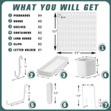 MULSAME Pegboard Combination Kit, Wall Mounted Storage Set with 4 Pegboards & 14 Accessories Hanging, White Peg Boards Organizer for Walls Display, Crafts Organization, Kitchen Organizer, 22" x 22" MULSAME