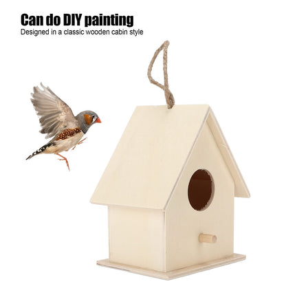 Mini Wooden Bird House, Hanging Birdhouse Nesting Box Natural Unfinished Wood Bird Nests DIY Ornament Crafts for Outdoor Garden Courtyard Decoration