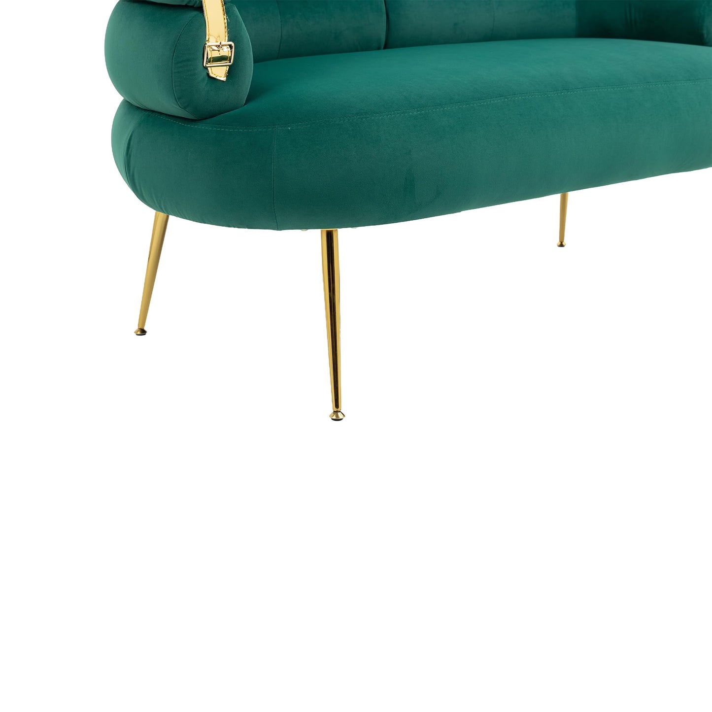 Velvet Small Loveseat Sofa, Upholstered Mini Couch with Curved Backrest, Modern 2-Seat Sofa with Gold Metal Legs, Comfy Love Seat for Living Room, Bedroom, Dorm, and Apart（Green）