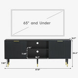 TV Stand for 65 Inch TV, Black TV Stand Entertainment Center with Storage, Fluted Waveform Doors TV Console Table with Sliding Doors & Adjustable Shelves, TV Stand for Living Room Bedroom, Black SYESWAY