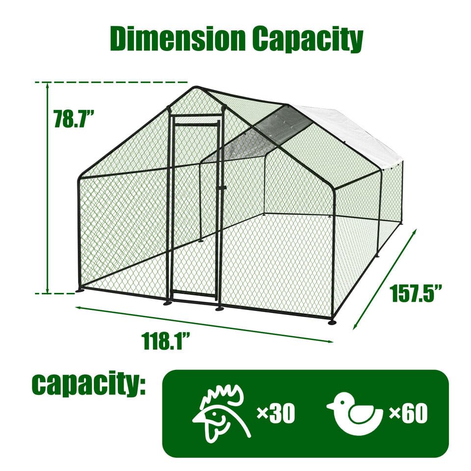 Large Metal Chicken Coop with Run, Walkin Poultry Cage for Outdoor and Yard Farm Use, Waterproof Cover, Duck Rabbit Cat House Chicken Run Pen (13.1'L x 9.8'W x 6.6'H) FNRKUF
