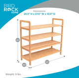 BIRDROCK HOME 4-Tier Bamboo Shoe Rack - Lightweight Wooden Organizer - Free Standing Storage Shelf for Closets, Hallways, Entryways, Mudrooms, and Front Doors - Art Deco Style - Fits 12 Pairs of Shoes BIRDROCK HOME