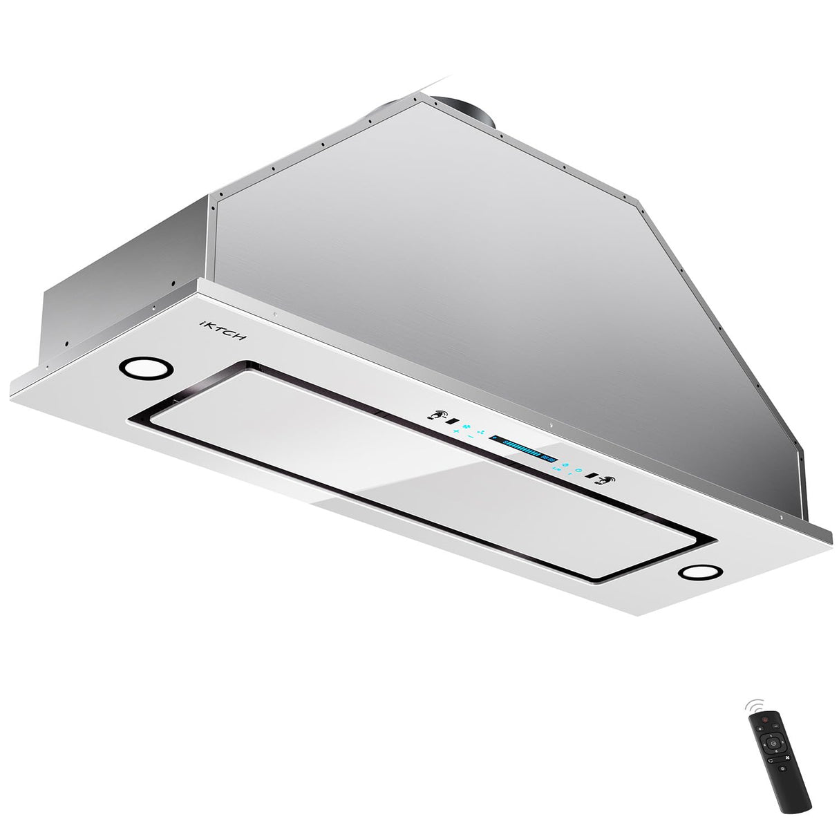IKTCH New 36" Range Hood Insert, 900 CFM Ducted/Ductless Range Hood with 4 Speed Fan, White Stainless Steel & Tempered Glass Range Hood 36 inch with Gesture Sensing&Touch Control Making life Smarter IKTCH