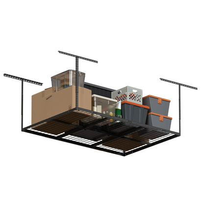 eShelf 4x6ft Overhead Garage Storage Rack, Heavy duty metal garage ceiling storage rack, 22''-40" Adjustable Ceiling Dropdown, 450lbs Loading Weight Capacity, Black