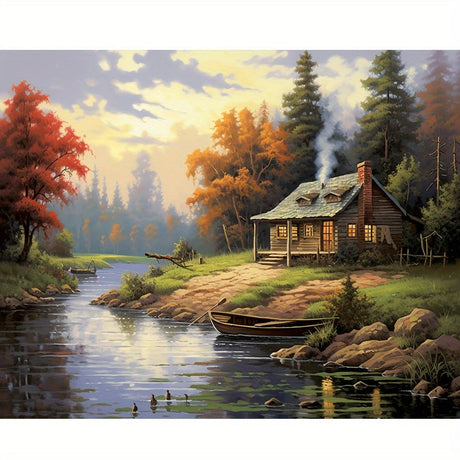 TAOPAOLAB Cabin by The Lake Paint by Numbers Kit for Adults - DIY Autumn Landscape Painting on Canvas 16x20 Inches, Acrylic Paint Set, Suitable for Beginners, Rustic Art Kit for Home TAOPAOLAB