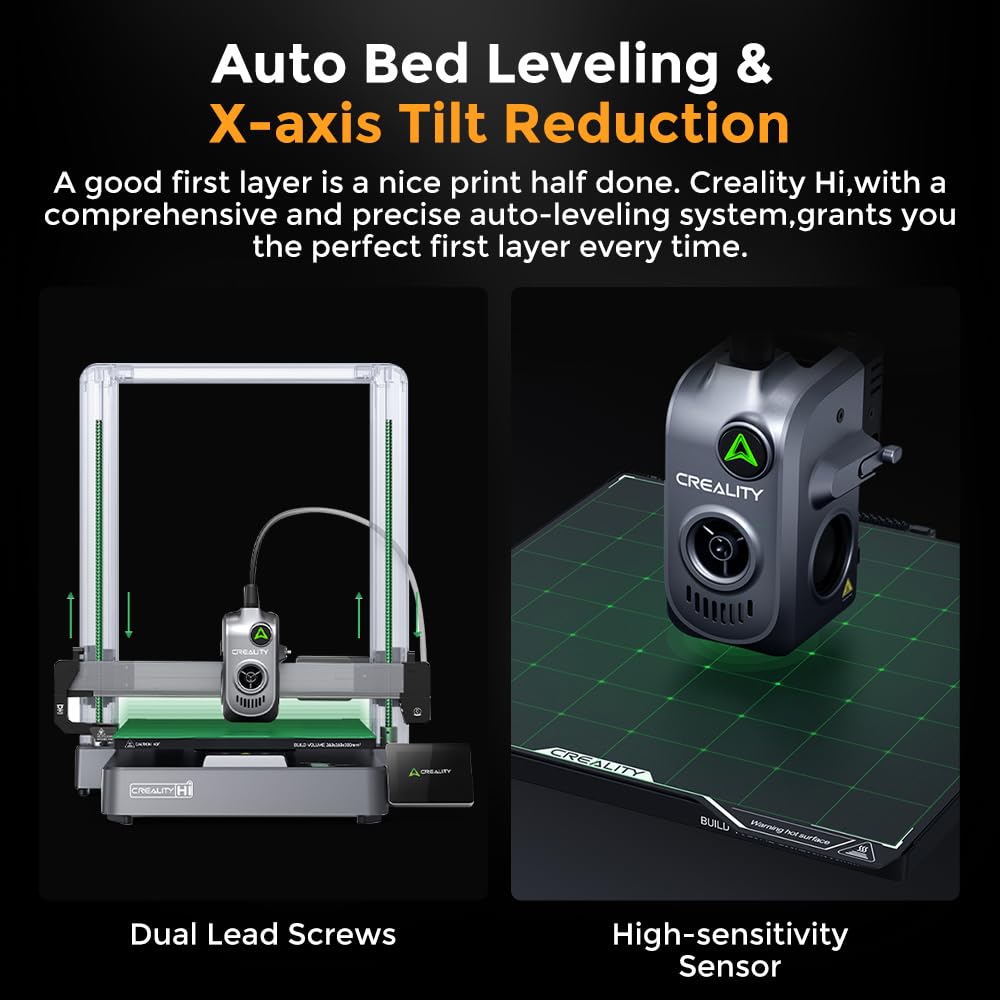 Creality Hi 3D Printer, Support Multi Color Printing Needs CFS, 500mm/s Max Speed 95% Pre-Assemble, XY Step-Servo Motor and Auto Leveling Build Volume ‌10.24×10.24×11.81 inch Comgrow