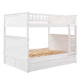 Ball & Cast Full Over Full Bunk Bed with Twin-Size Trundle,Pine Wood Bunkbed w/Stairway and Full-Length Guardrails,Into 2 Individual Beds,Slat Support,Bedframe Furniture for Student Dorms,White Ball & Cast