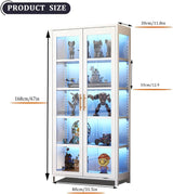 Glass Display Cabinet, 5-Tier Curio Cabinet with Glass Doors, Metal Display Case with Adjustable Shelves, Display Cabinet for Collectibles & Toy Organizer for Home, Office, Playroom, Living Room Orixal