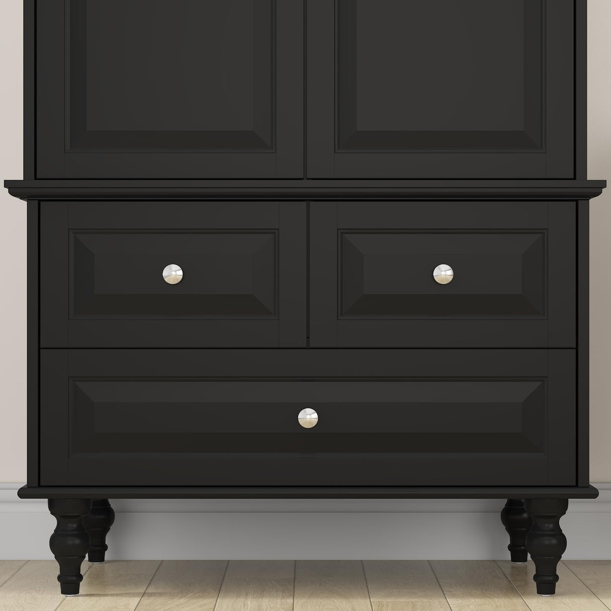 FUNISIR Bedroom Wardrobe Cabinet with 2 Doors, Wood Armoire Closet with Hanging Rod, Wardrobe Closet with 3 Drawers & Multi-Shelves for Clothes Organize, Black (19.7" D x 31.5" W x 70.9" H) FUNISIR
