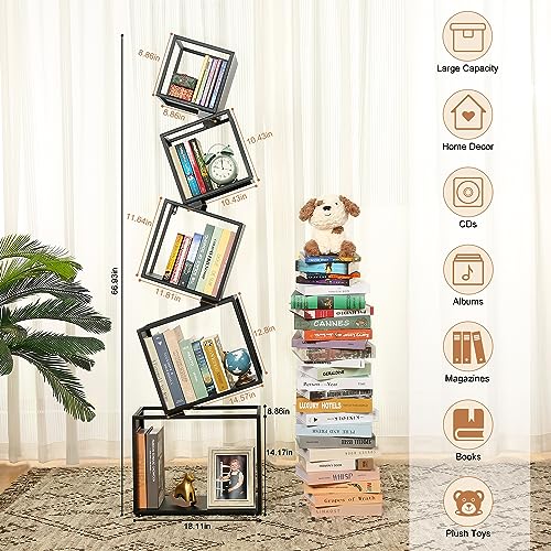 Asuli 5-Tier Modern Black Bookshelf - 67" Stylish Storage Solution for Books and Decor - WoodArtSupply