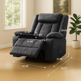 COMHOMA Recliner Chair,360°Swivel Rocker Recliners with Cup Holders&Side Pockets,Manual Reclining Single Sofa,Fabric Upholstered Lounge Chairs for Living Room,Gray COMHOMA