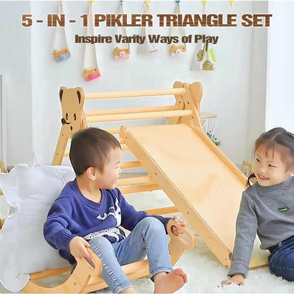 Pickler Pikler Triangle Set Climber 3 Piece Climbing Gym, woodandhearts Montessori Climbing Set Toys Play Structure Jungle Gym Slide,Indoor Wooden Climbing Arch Toy Climb for Toddlers Baby Kids Infant