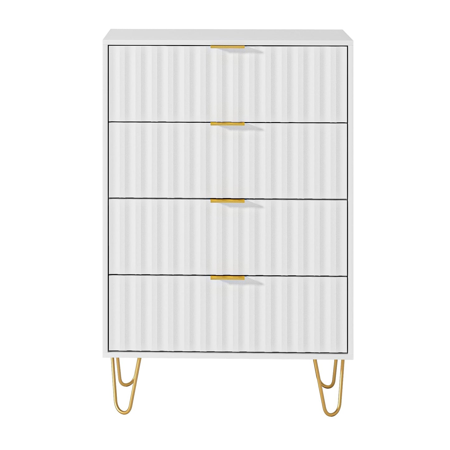 Aienvey Dresser for Bedroom with 4 Drawers, Chest of Drawers, Tall Storage Dresser Chest Cabinet Organizer Unit with Metal Legs, Small Dresser for Bedroom, Living Room, Closet, Hallway,Fluted,White