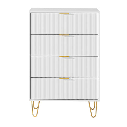 Aienvey Dresser for Bedroom with 4 Drawers, Chest of Drawers, Tall Storage Dresser Chest Cabinet Organizer Unit with Metal Legs, Small Dresser for Bedroom, Living Room, Closet, Hallway,Fluted,White