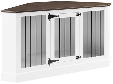 Crosley Furniture Winslow Corner Dog Crate Credenza Kennel for Pets, White Crosley Furniture