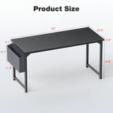 OLIXIS Computer Desk 63 Inch Home Office Work Study Writing Student Kids Bedroom Wood Simple 2 Person PC Table with Storage Bag & Headphone Hooks, Modern Black OLIXIS