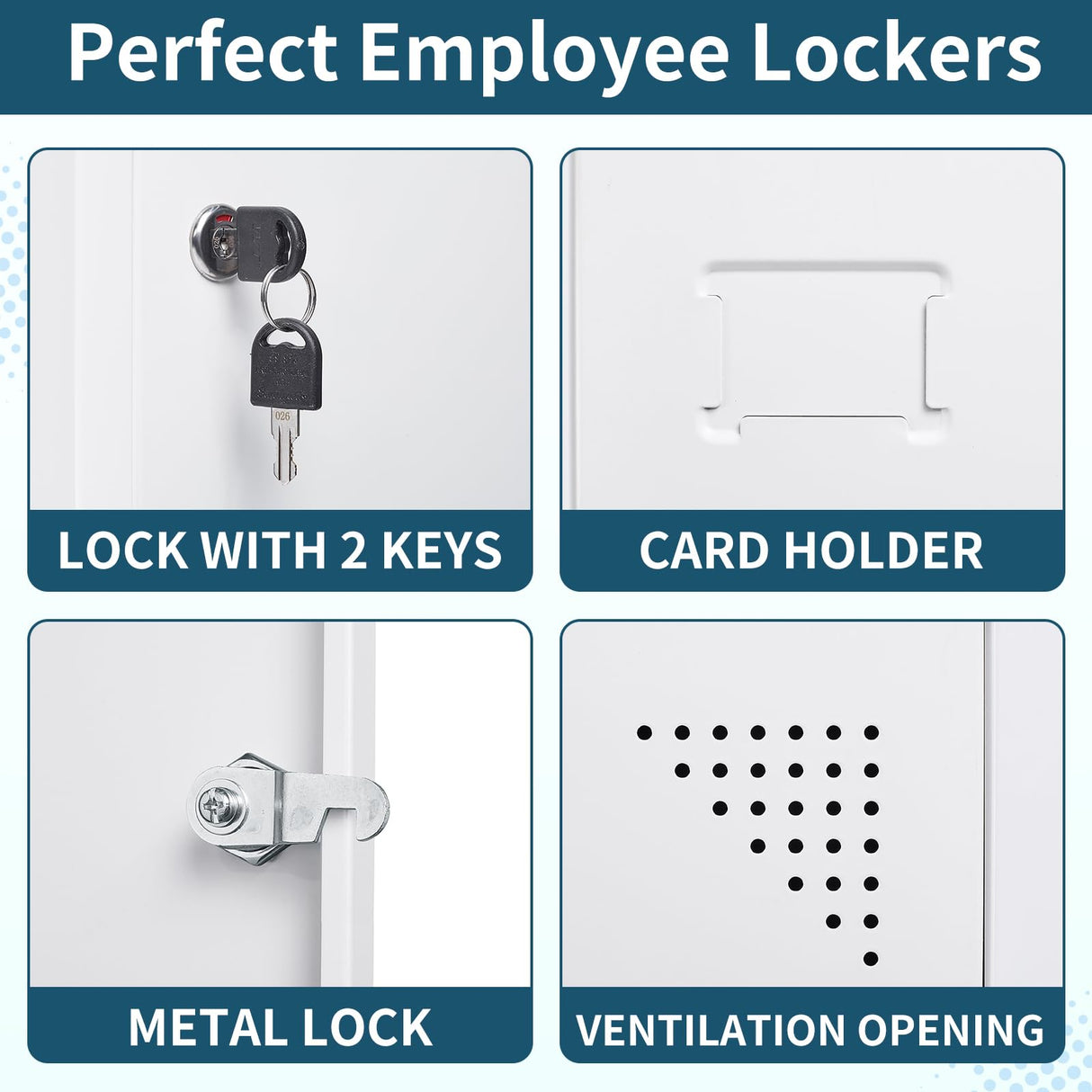 MIIIKO Office Storage Locker with Keys, 6 Doors Employee Lockers White, Large Metal Locker for School, Locker Room, Gym, Breakroom and Mudroom MIIIKO