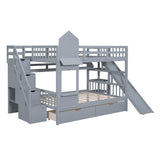 Harper & Bright Designs Full Over Full Bunk Bed with Slide and Stairs, Castle Style Bunk Beds with Storage Drawers and Shelves, Wooden Loft Bunk Bed Frame for Kids, Teens, Boys & Girls (Gray) Harper & Bright Designs