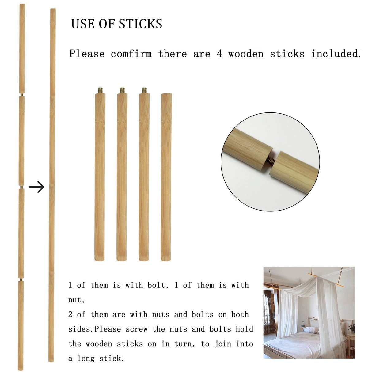 Bed Canopy for Girls & Adults, King to Twin Sizes - White Tulle Canopy Bed Curtains with Frame, 59" x 255" Comtelek