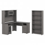 Bush Furniture Cabot 60W L Shaped Computer Desk with Hutch & 5 Shelf Bookcase in Modern Gray Bush Business Furniture