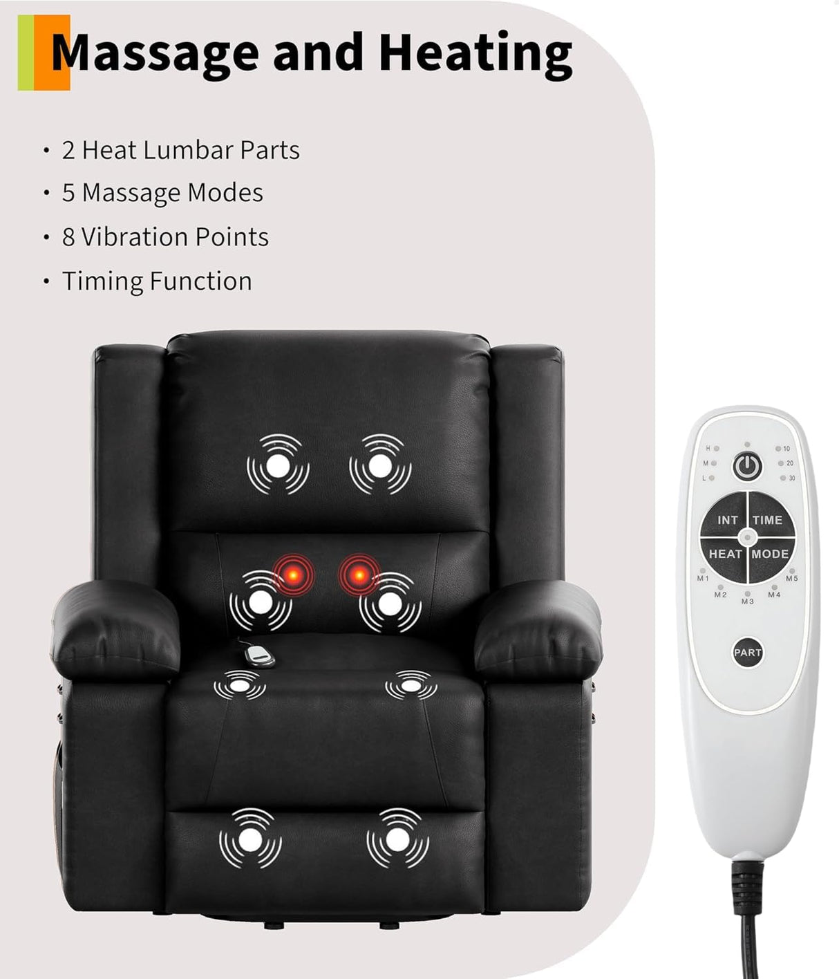 SLEKVERSA Power Lift Recliner Chair, Home Theater Seating with Lumbar Support, Faux PU Leather Recliner Sofa Adjustable Back and Legs, Elderly Power Recliner Chair for Living Room, Black SLEKVERSA