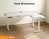 Casaottima 63 Inch Reversible Electric L Shaped Standing Desk, Height Adjustable Corner Stand up Desk, Ergonomic Large Lift Table for Home, Office, Workstation, White Casaottima