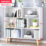 IOTXY Wooden Open Shelf Bookcase - 3-Tier Floorstanding Display Cabinet Rack with Legs, 7 Cubes Free Standing Bookshelf, Warm White IOTXY