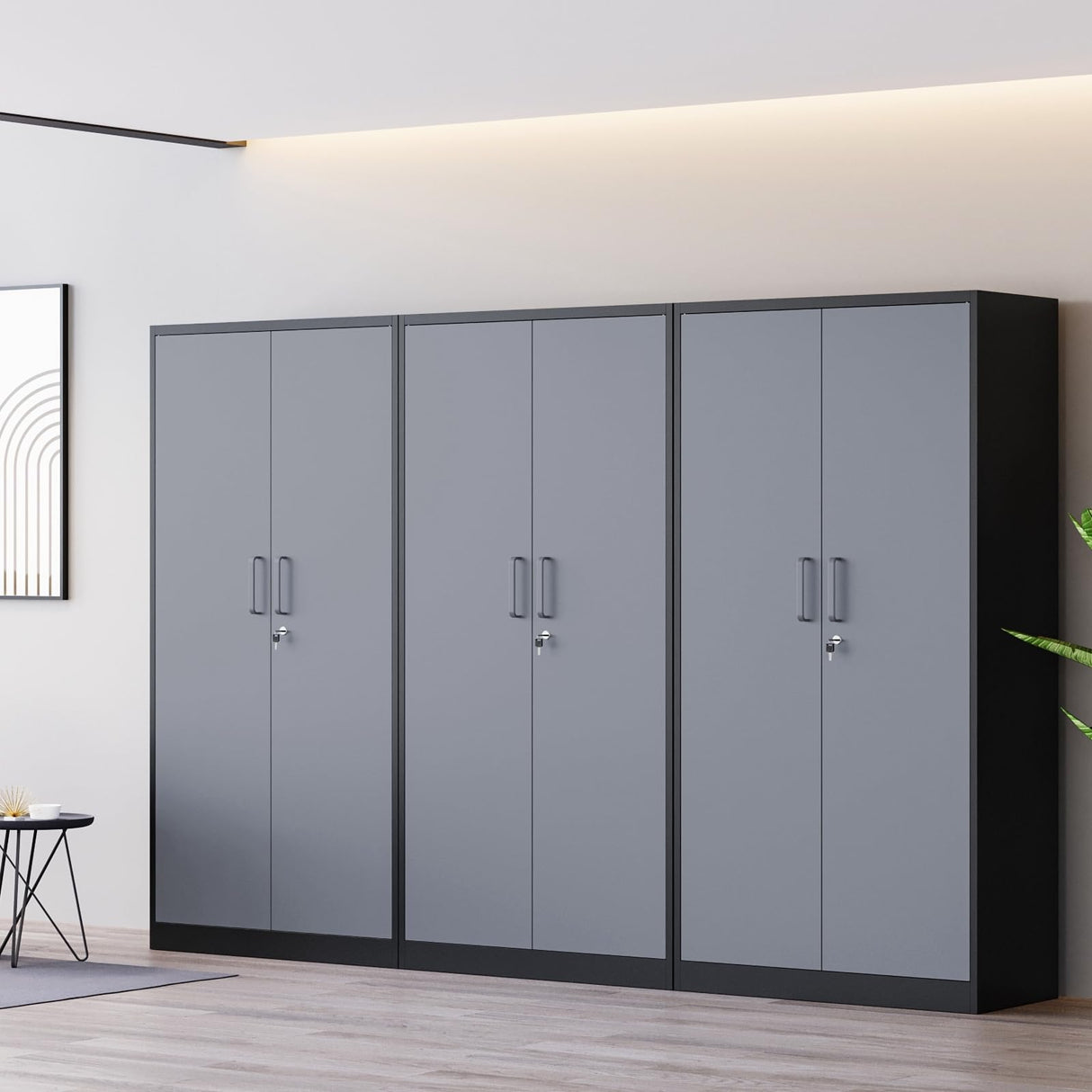 MIIIKO Metal Storage Cabinet with Locking Doors, Black Garage Storage Cabinets with 5 Adjustable Shelves MIIIKO