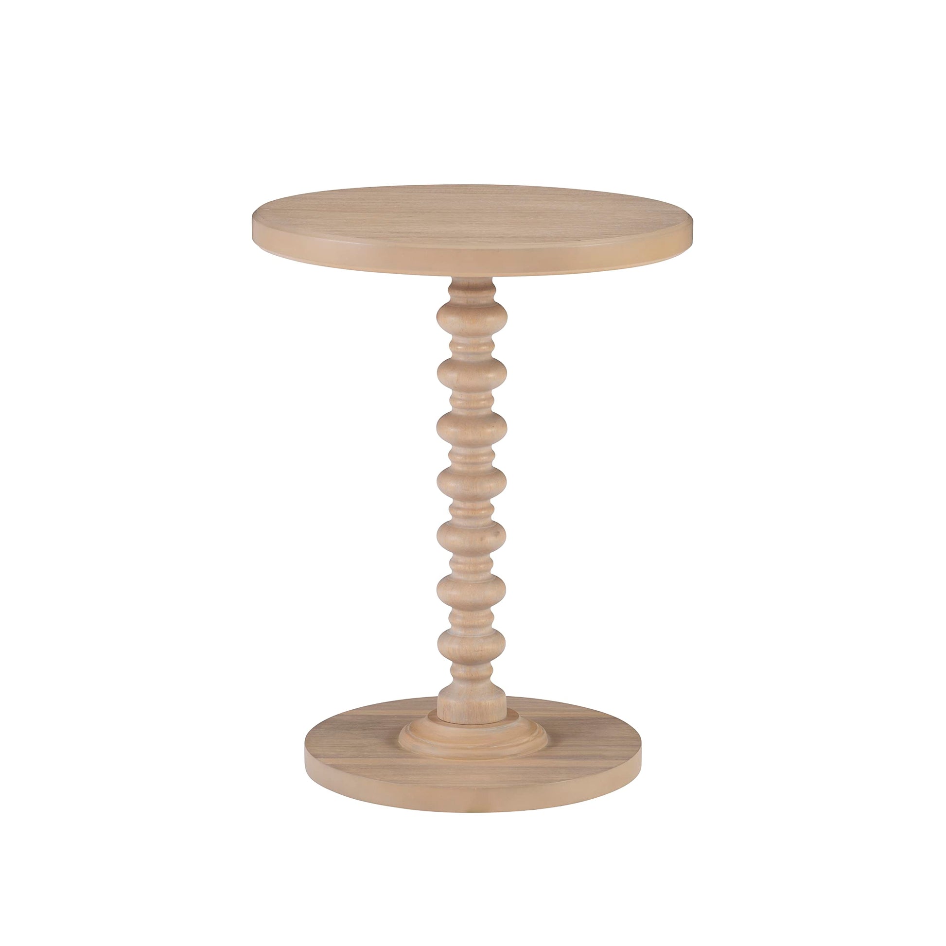 Powell Natural Tarkin Round Wood Turned Spindle Pedestal Side Accent Table - WoodArtSupply