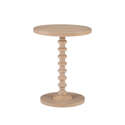 Powell Natural Tarkin Round Wood Turned Spindle Pedestal Side Accent Table - WoodArtSupply