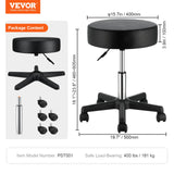 VEVOR Rolling Stools with Wheels, 400 LBS Weight Capacity Adjustable Height Stool with Ultra-Thick Seat Cushion, Swivel Stools Chair for Salon, Bar, Home, Office, Tatoo, Medical, Massage, Black VEVOR