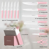 Astercook Knife Set, Kitchen Knives Set with Block and Sharpener Ceramic Coating 15 Pcs German Stainless Steel Knives Sharp Blade Dishwasher Safe Knife Block Set with Ergonomic Handle, Crystal Pink Astercook