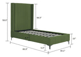 Manhattan Comfort Promenade Mid-Century Modern Velvet Upholstered Twin-Size Bed Frame - Luxurious Foam Padding, No Box Spring Needed, Stylish Vertical Stitched Headboard, Moss Green Manhattan Comfort