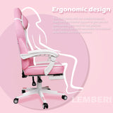 LEMBERI Pink Gaming Chair with footrest, Kawaii Cute Pink Gamer Chair for Girl,Girls Video Game Chairs,Computer Gaming Chair with Headrest and Lumbar Support LEMBERI
