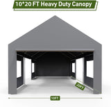 GarveeLife Carport 10x20ft Heavy Duty Carport with Roll-up Windows, Car Canopy Portable Garage with Removable Sidewalls & Doors, Car Canopy with All-Season Tarp for Car Boat Truck Motorcycle, Grey GarveeLife