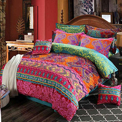 Nanko Twin XL Size Duvet Cover Set Boho Red and Green Colorful Striped Print Luxury Soft Microfiber Bedding Comforter Cover with Zipper Ties - Bohemian Western Bed Sets for Men and Women 2pcs 68 x 90
