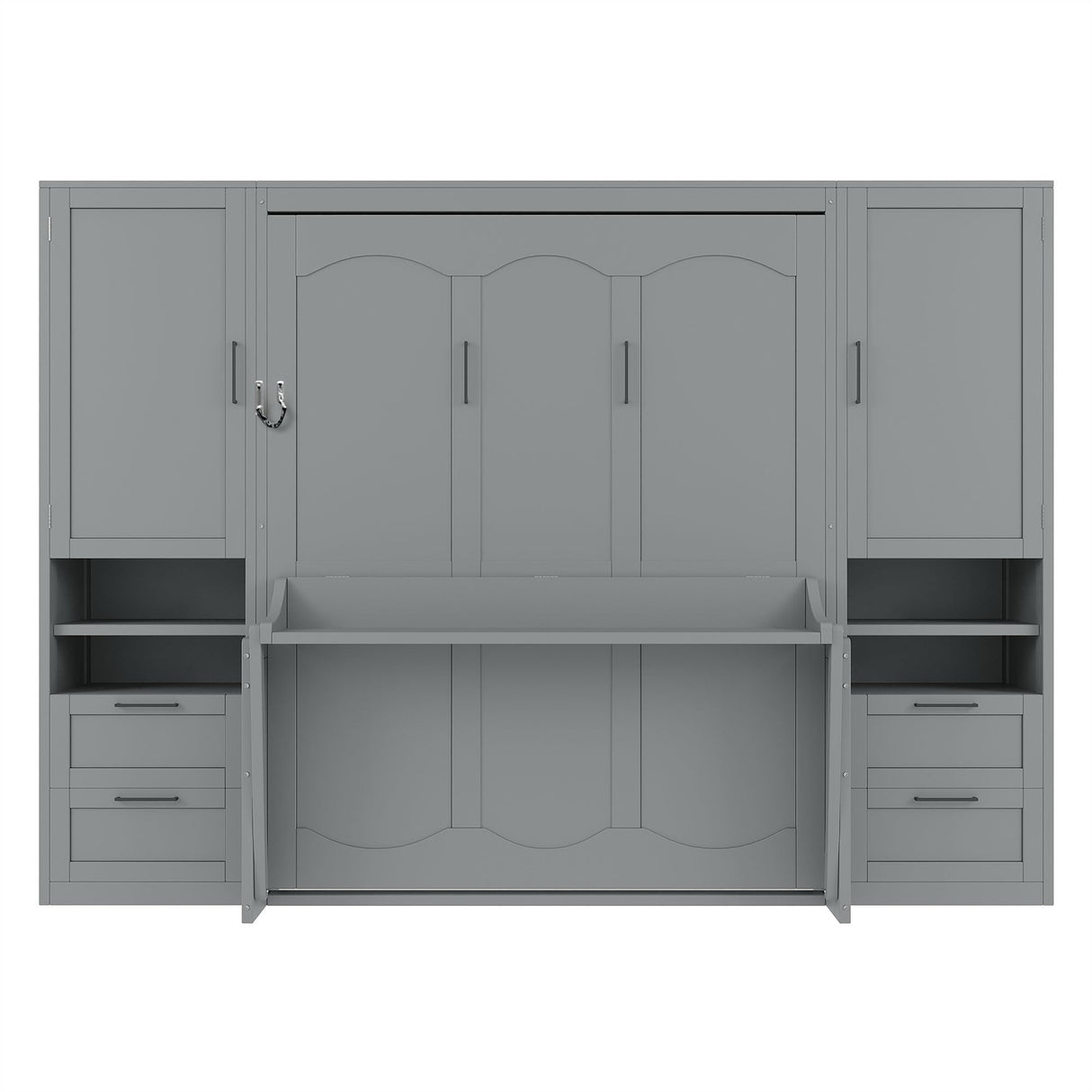 Queen Size Murphy Bed Wall Bed with Desk and Closet,Drawers and Shelves,for Small Spaces Studio Study Office Guest Room Use (Gray#Desk, Queen) Brabrety