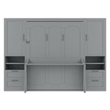 Queen Size Murphy Bed Wall Bed with Desk and Closet,Drawers and Shelves,for Small Spaces Studio Study Office Guest Room Use (Gray#Desk, Queen) Brabrety
