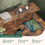 Huuger 55 inch Computer Desk with 4 Drawers, Gaming Desk with LED Lights & Power Outlets, Home Office Desk with Large Storage Space for Bedroom, Work from Home, Rustic Brown Huuger