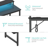 Lufeiya Black Gaming Desk with LED Lights and Power Outlets, 40 Inch Teen Writing Study Table Home Office Desks with Monitor Stand, Computer Desk with Charging Station USB Port, Black Lufeiya