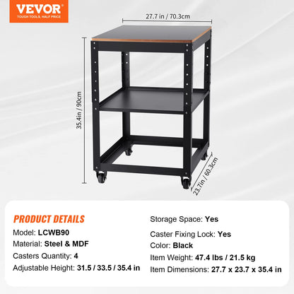 VEVOR Planer Stand, 100 lbs / 45 kg heavy loads, Three-Gear Height Adjustable Thickness Planer Table,with 4 Stable Casters & Storage Space, for most planers, saws, bench-top machines, power t - WoodArtSupply