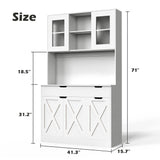 GTFURNI 71" Tall Kitchen Pantry Storage Cabinet Large Farmhouse Hutch Cabinet with Microwave Stand, Charging Station, Adjustable Shelves, Countertop for Dining Room, Living Room, White GTFURNI