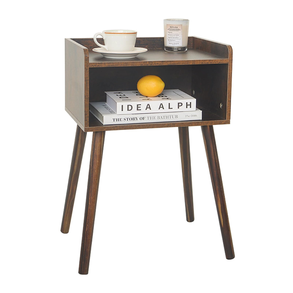 MaxSmeo Nightstand, Mid Century Modern Side Table Bedroom with Storage, Small End Bedside Table with Solid Wood Legs for Living Room, Office Small Spaces (Rustic Brown) MaxSmeo