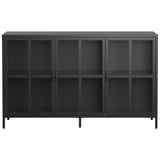 GLCHQ Metal Storage Cabinet with Tempered Glass Doors, Display Sideboard Cabinet for Home Office,Dining Room or Kitchen (Black, 3 Doors) GLCHQ