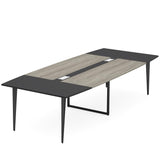Tribesigns 8FT Conference Table, 94.48L x 47.21W x 29.52H Inches Boat Shaped Meeting Table with Rectangle Grommet, Modern Seminar Boardroom Table for Office Conference Room (Grey & Black, 8ft) Tribesigns