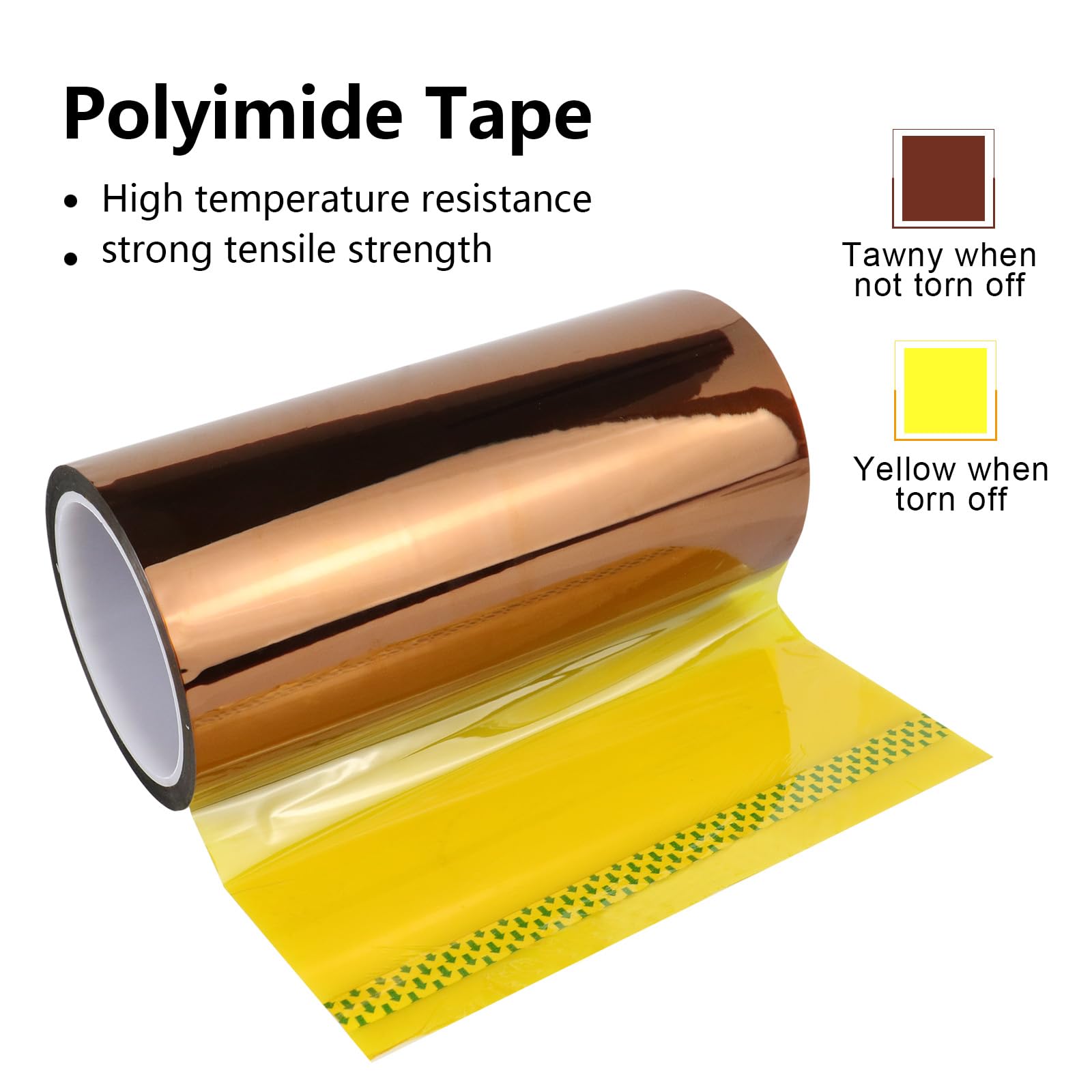 BOMEI PACK Polyimide Tape, 1 Pack High-Temperature Resistant Tape 8inch x 33m(108ft), No Residue Heat-Resistant Tape for Electric Task, 3D Printing, Soldering, Sublimation, Masking - WoodArtSupply