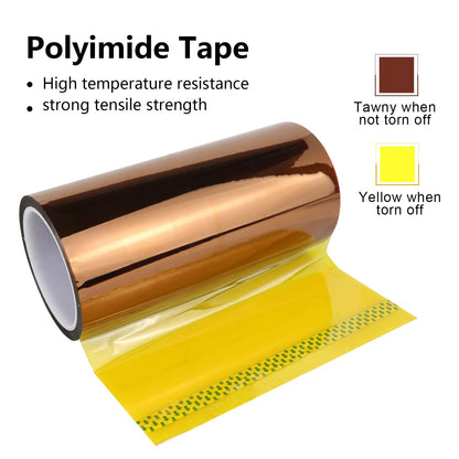 BOMEI PACK Polyimide Tape, 1 Pack High-Temperature Resistant Tape 8inch x 33m(108ft), No Residue Heat-Resistant Tape for Electric Task, 3D Printing, Soldering, Sublimation, Masking - WoodArtSupply