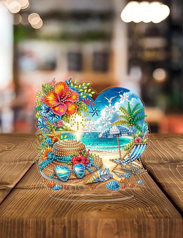 ARPADAMO Diamond Art Tabletop kit for Adult,DIY Diamonds Painting kit,Summer Beach Diamonds Painting for Adult, 7.2x7.2 inch Acrylic Diamonds Painting Board Kit, Special Crystal Diamond ARPADAMO