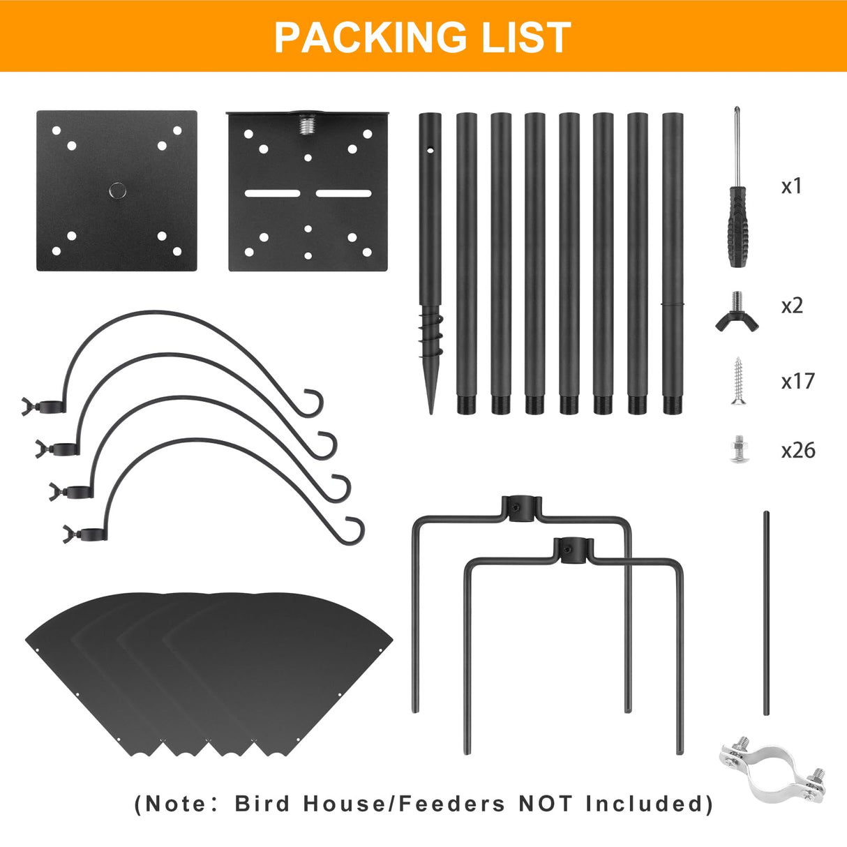 92 Inch Smart Bird Feeder Pole with Auger Anchor for Outdoor,Heavy Duty Adjustable Bird House Stand Pole,BirdHouse Post Mount Kit, Metal Squirrel Proof Baffle, 4 Shepherd Hooks (No Bird House/Feeders) SLIIMU