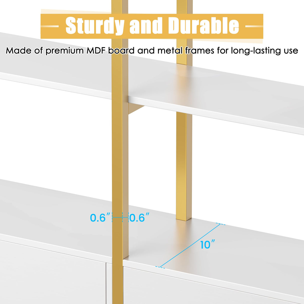 Nosepen 86" Gold Bookshelf, Triple Wide 5 Tier Arched Bookshelves & Bookcases with Storage, Large Modern Metal Book Shelf Stand for Bedroom/Living Room/Office Display Shelves, White & Gold Nosepen